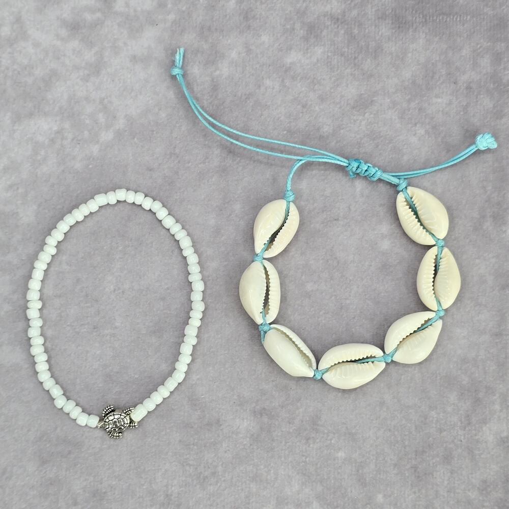 Shell Turtle White Blue Bead Stack String Stretch Bracelet Fashion‎ Jewelry